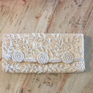 Vintage white beaded clutch. Stained.